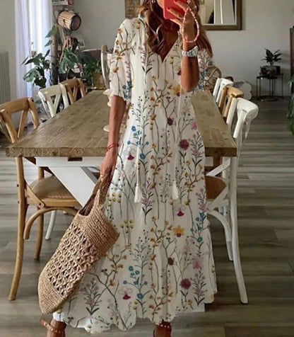 Bella Midikjole | Boho Mønstret, V-hals, 3/4 Ærmer 7