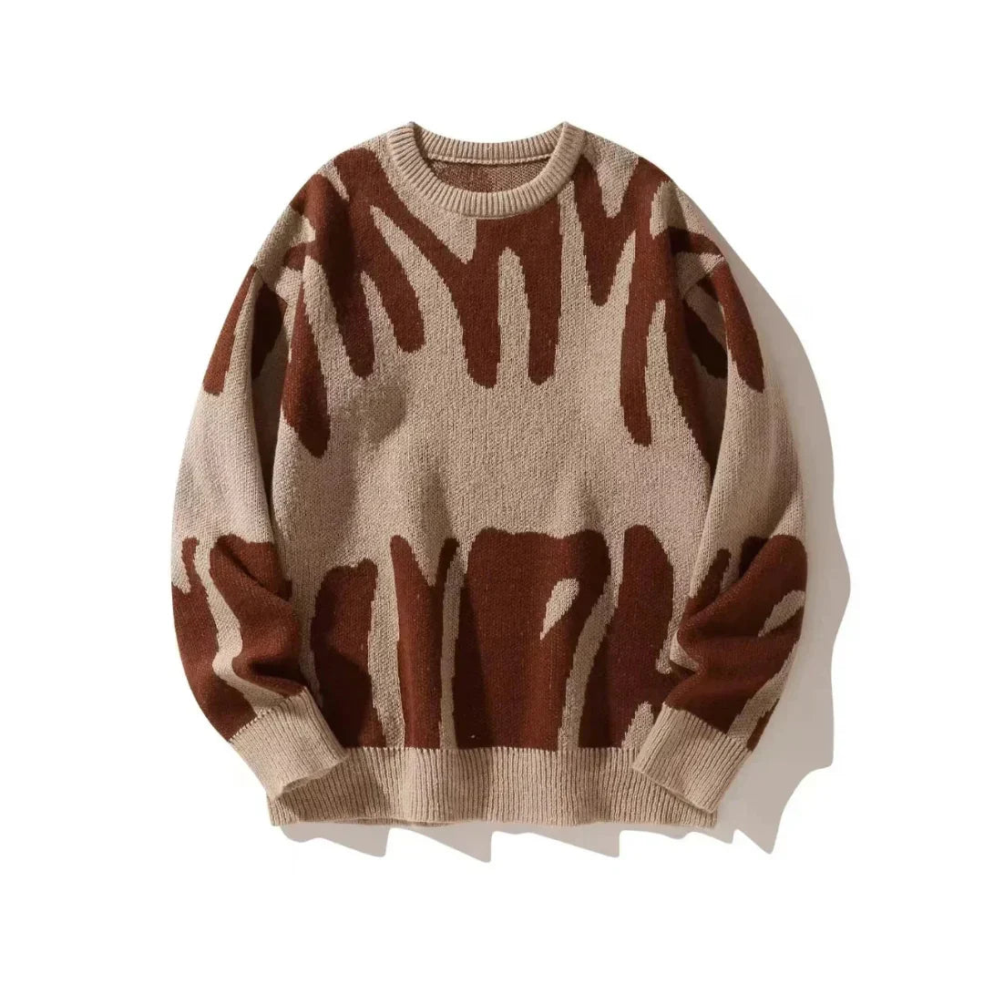 Terkel | Knitted sweater with intarsia pattern and ribbed trims