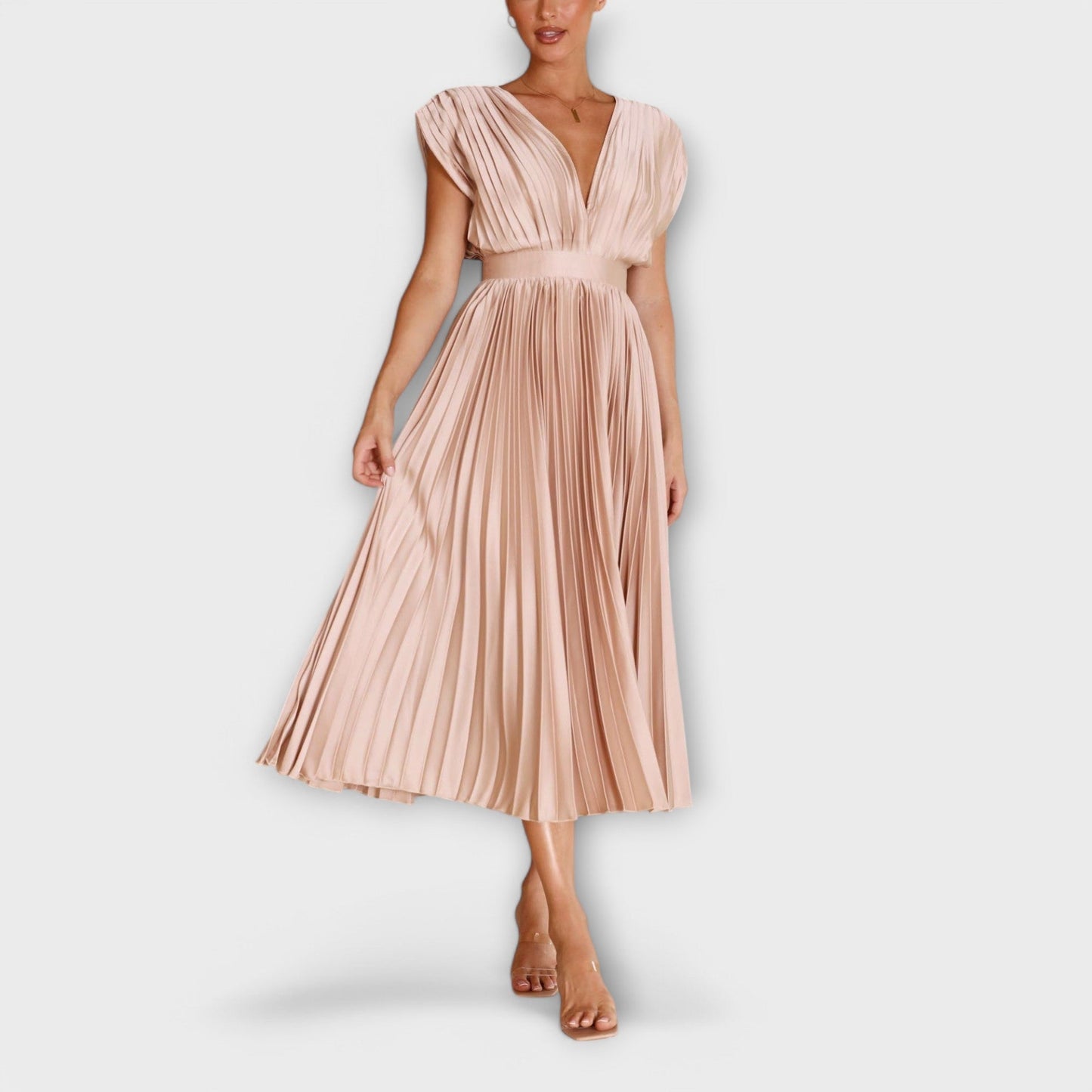 Elysia Midi Kjole | Plisseret, Letvægts, Rose Red 10