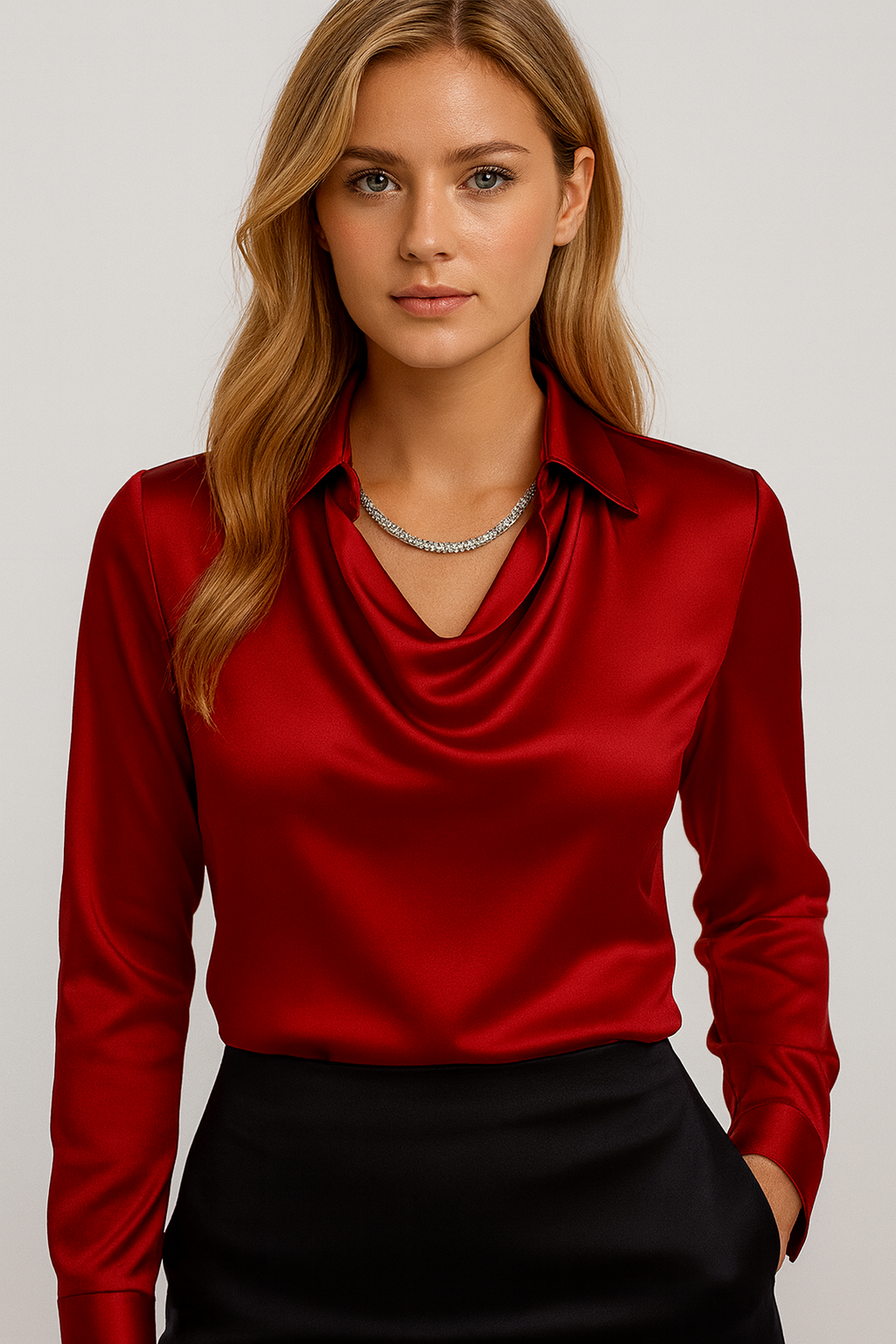 Isla Satin Bluse | Cowl Hals, Normal Pasform 14