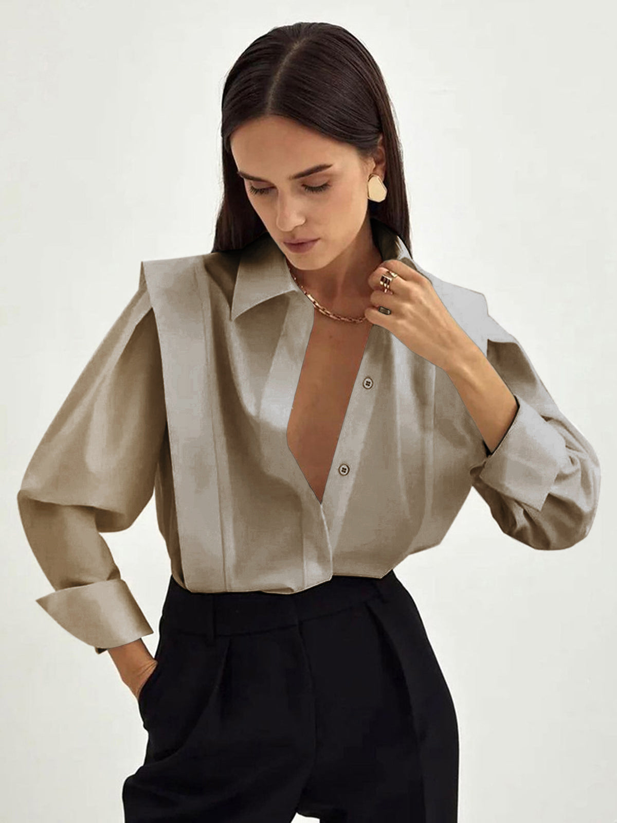 Klara Klassisk Bluse | Polyester, Lige Pasform, Krave 9