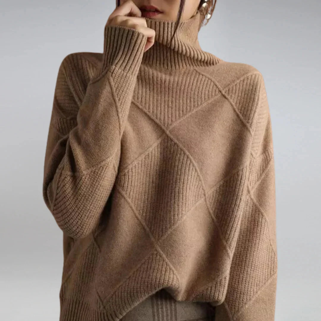 Lilly | Knitted Roll Neck Sweater with Diamond Pattern