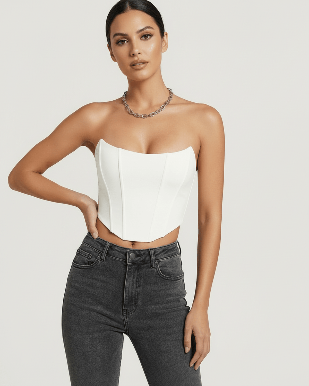Luna Korset Top | Hvid Fløjl, Struktureret Design 7