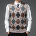 Arvid | Sleeveless knit vest with argyle pattern and V-neck