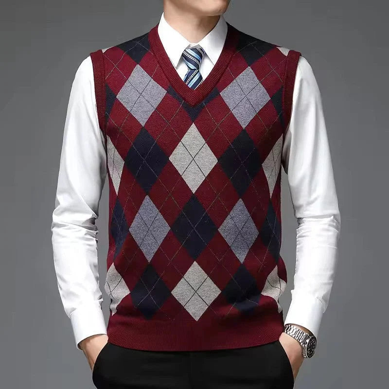 Arvid | Sleeveless knit vest with argyle pattern and V-neck