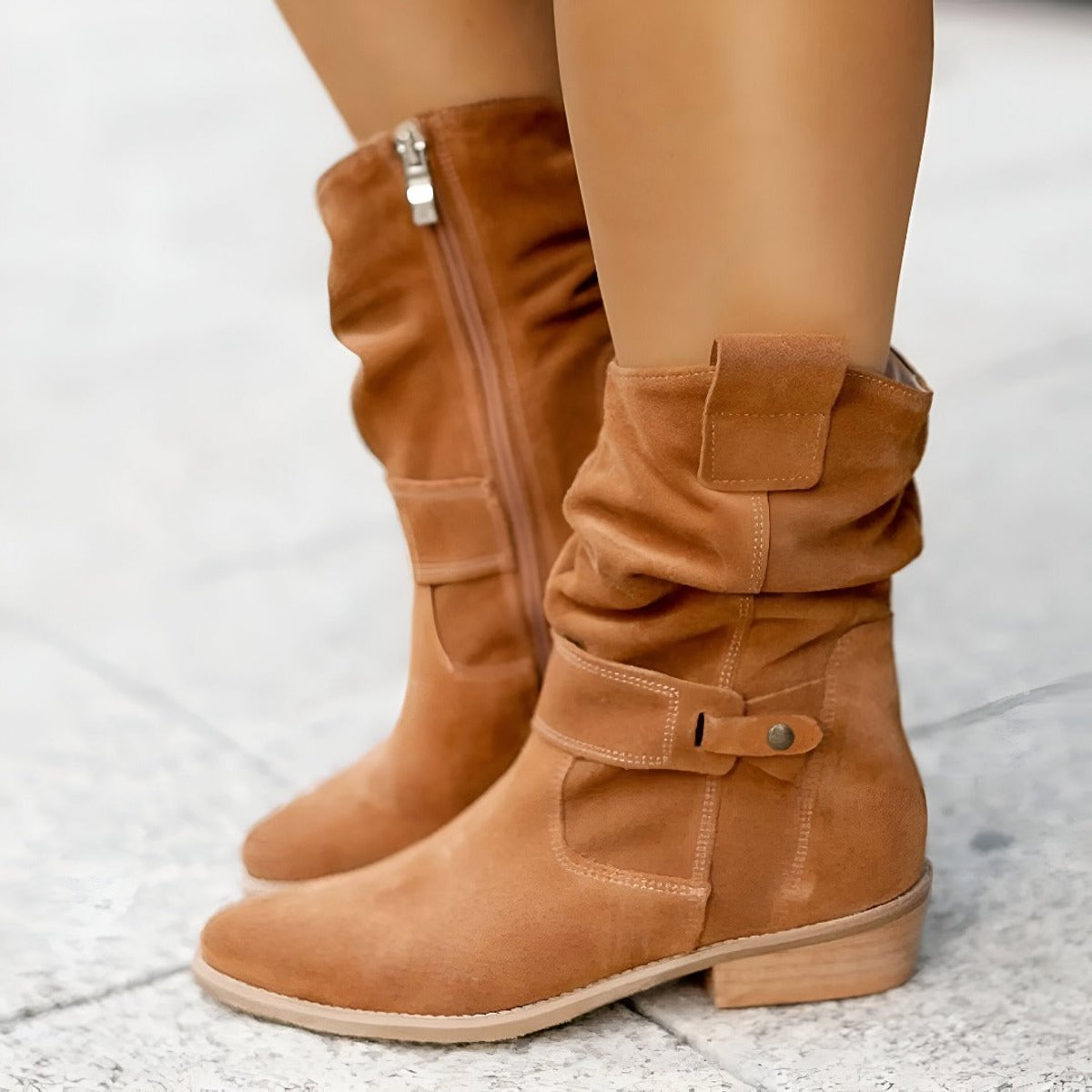 Adele Dame Støvler | Slouchy Design, Blokhæl, Lynlås 2
