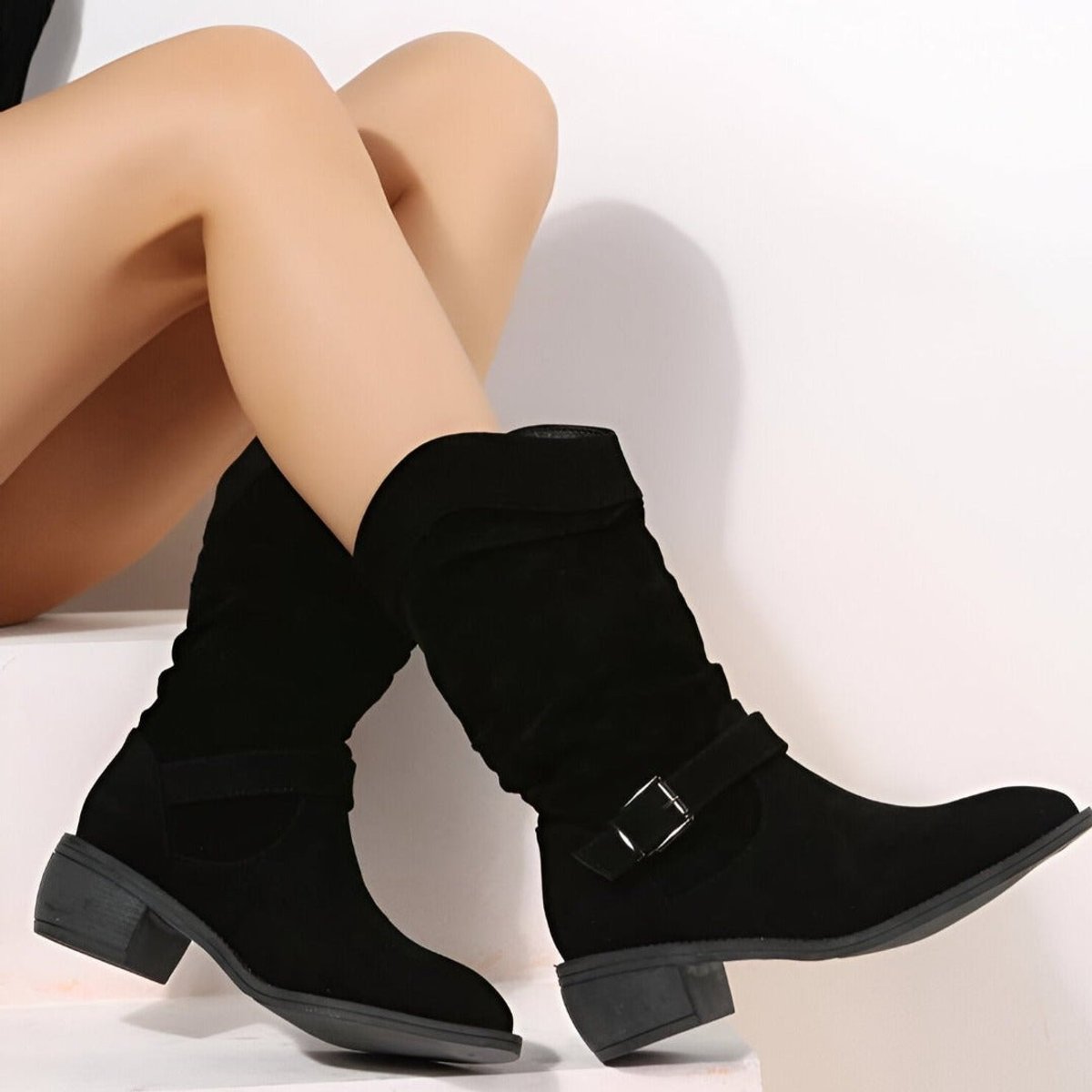 Adele Dame Støvler | Slouchy Design, Blokhæl, Lynlås 4