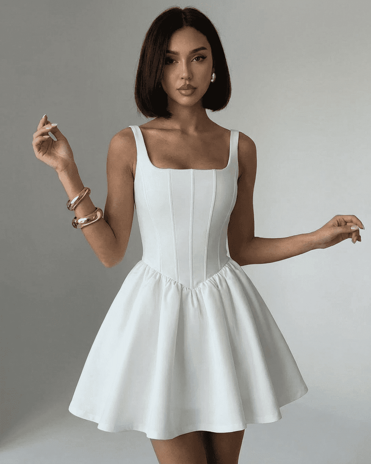 Alba Mini Kjole | Ren Hvid, Struktureret Korset Design 0