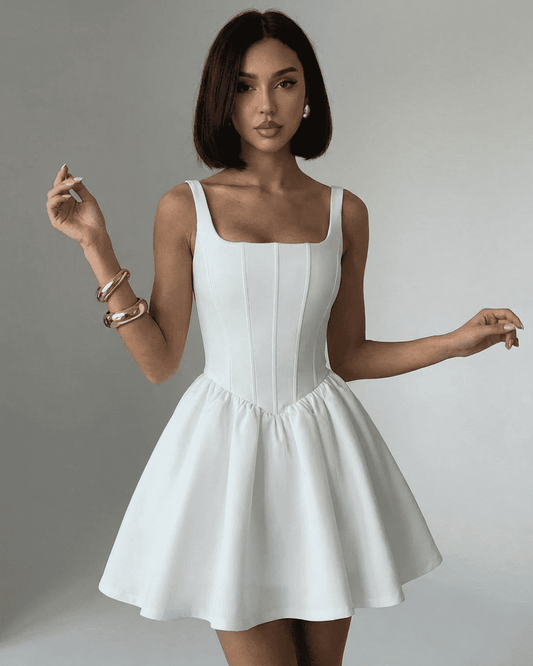 Alba Mini Kjole | Ren Hvid, Struktureret Korset Design 0