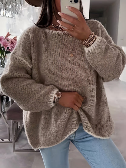 Anette Dame Sweater | Løstsiddende Uldtrøje med Bådudskæring og Kontrasterende Detaljer 0