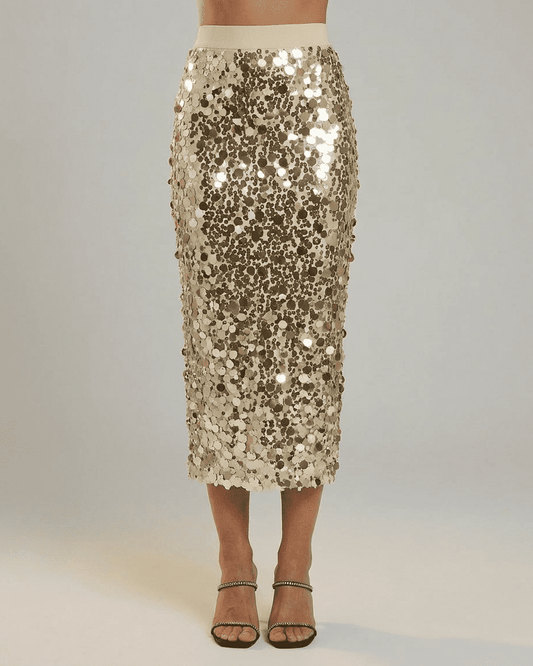 Aureline Midi Nederdel | Paillet, Høj Talje Bodycon 0