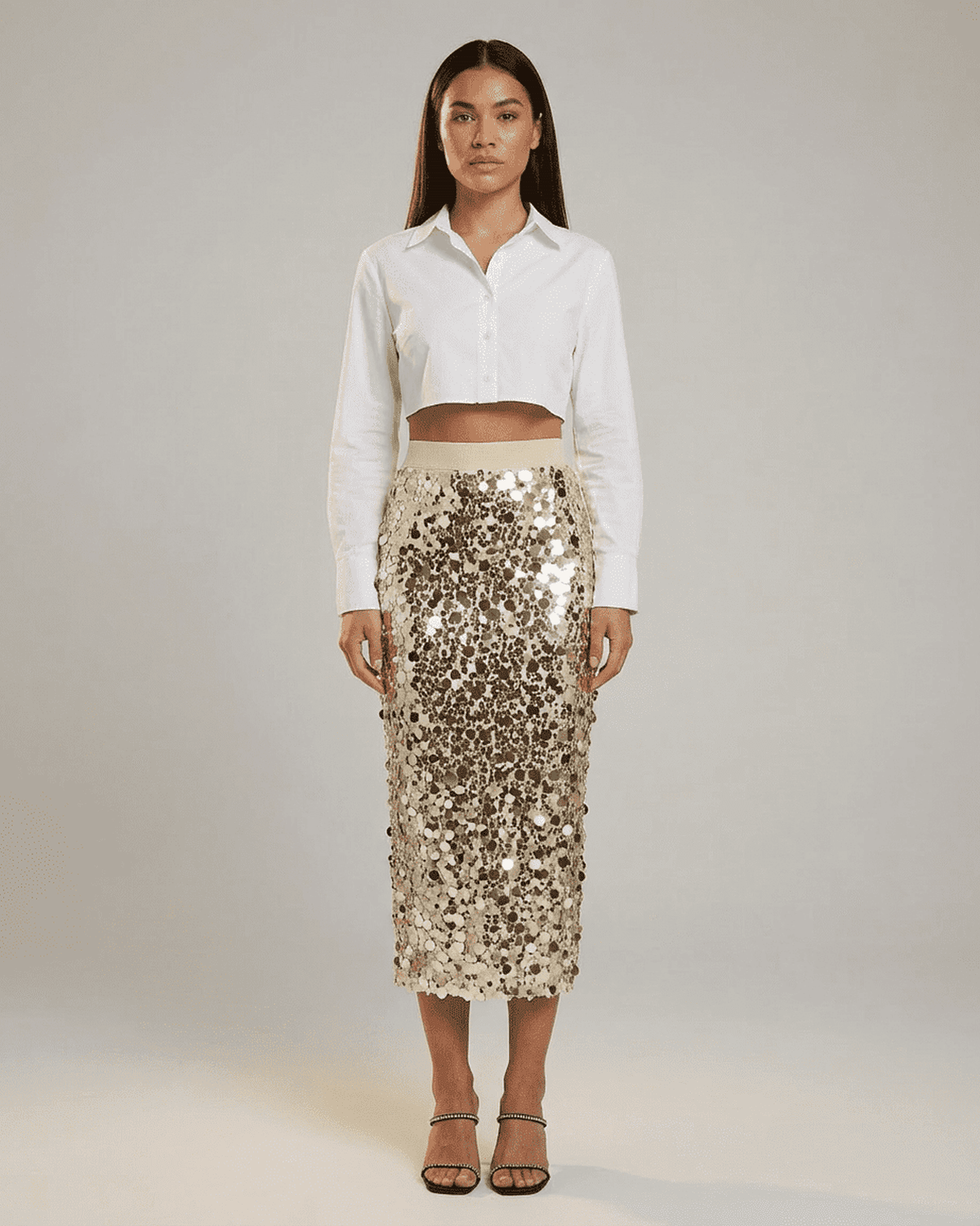 Aureline Midi Nederdel | Paillet, Høj Talje Bodycon 1