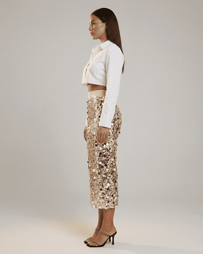 Aureline Midi Nederdel | Paillet, Høj Talje Bodycon 2