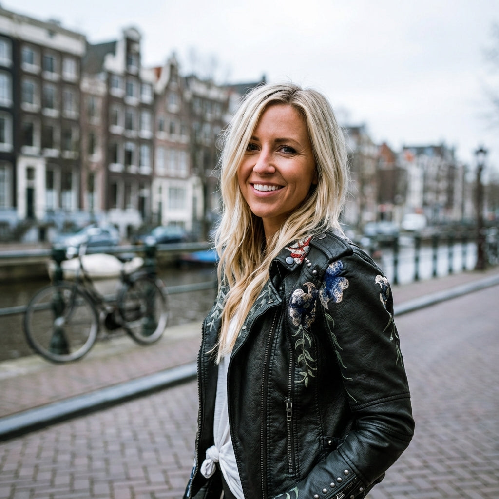 Aveline Læderjakke | Kunstlæder, Broderet Blomsterdesign 0