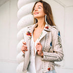 Aveline Læderjakke | Kunstlæder, Broderet Blomsterdesign 5