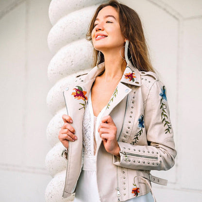 Aveline Læderjakke | Kunstlæder, Broderet Blomsterdesign 5