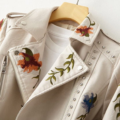 Aveline Læderjakke | Kunstlæder, Broderet Blomsterdesign 6