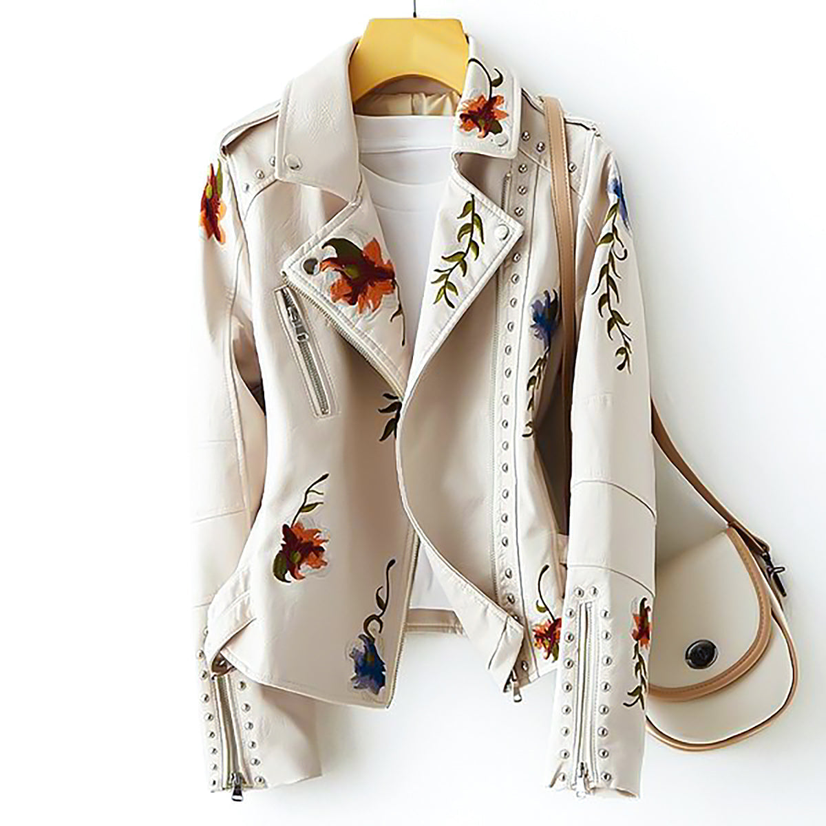 Aveline Læderjakke | Kunstlæder, Broderet Blomsterdesign 7
