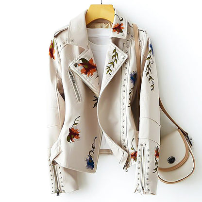 Aveline Læderjakke | Kunstlæder, Broderet Blomsterdesign 7