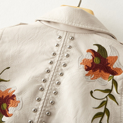 Aveline Læderjakke | Kunstlæder, Broderet Blomsterdesign 8