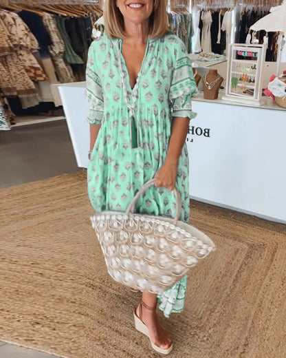 Bella Boho Midikjole | V-Hals, Puffede Ærmer, Loose Fit 2