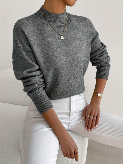 Berta Strikbluse | Funnel Neck, Ribkanter, Løstsiddende Pasform 0