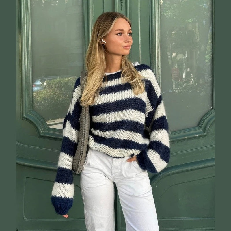 Bodil Striktrøje Dame | Oversized, Stribet Design, Groft Strik 1