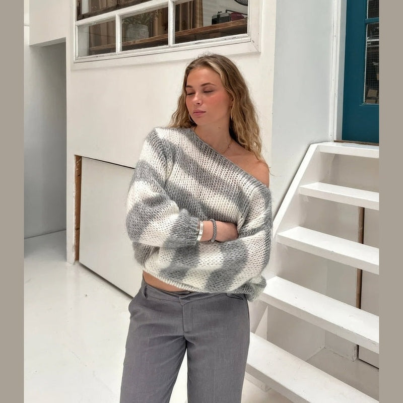 Bodil Striktrøje Dame | Oversized, Stribet Design, Groft Strik 10