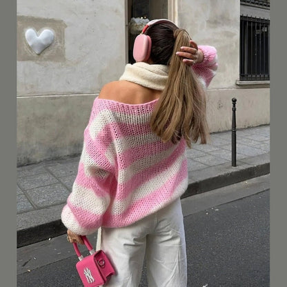 Bodil Striktrøje Dame | Oversized, Stribet Design, Groft Strik 6