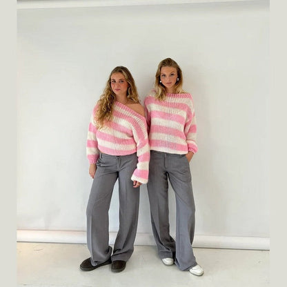 Bodil Striktrøje Dame | Oversized, Stribet Design, Groft Strik 8