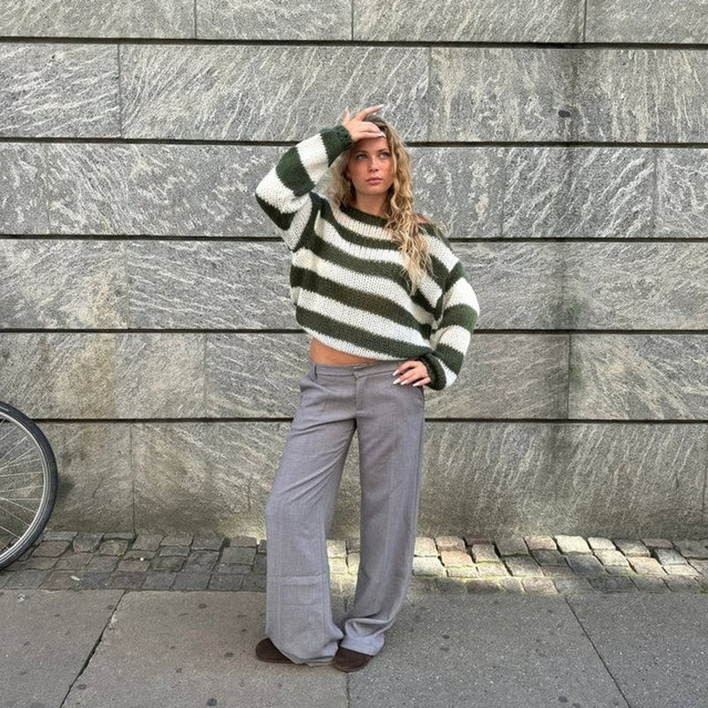 Bodil Striktrøje Dame | Oversized, Stribet Design, Groft Strik 9