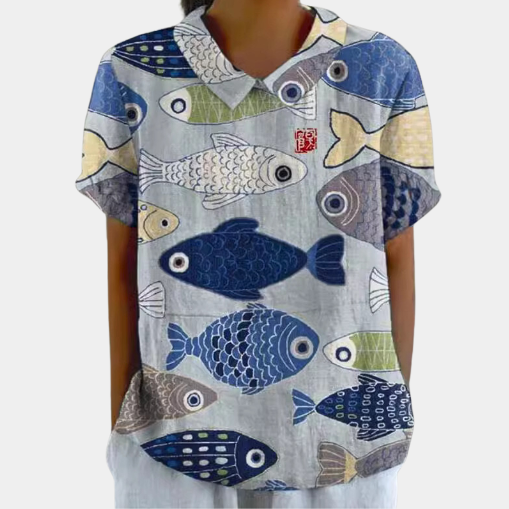 Bruna Bluse | Pastoral Blomsterprint, Rund Hals, Kortærmet 1