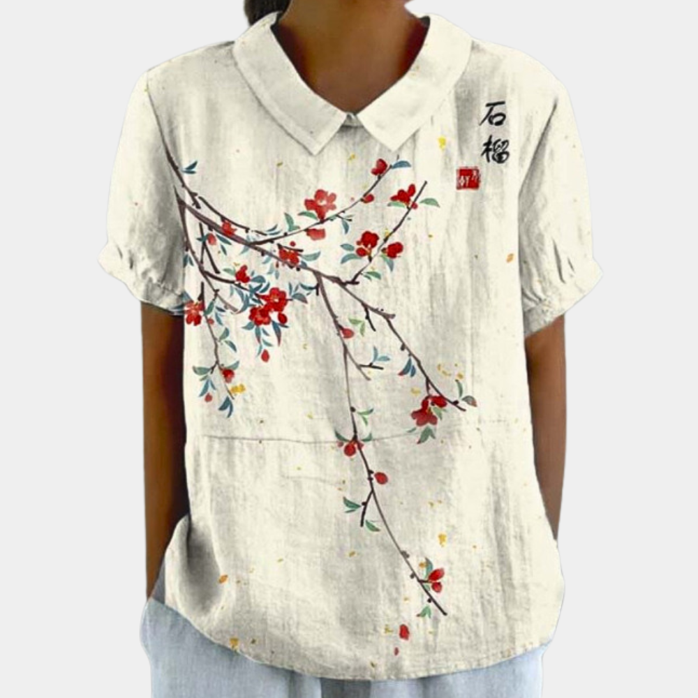 Bruna Bluse | Pastoral Blomsterprint, Rund Hals, Kortærmet 3