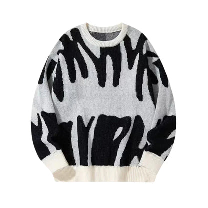 Terkel | Knitted sweater with intarsia pattern and ribbed trims
