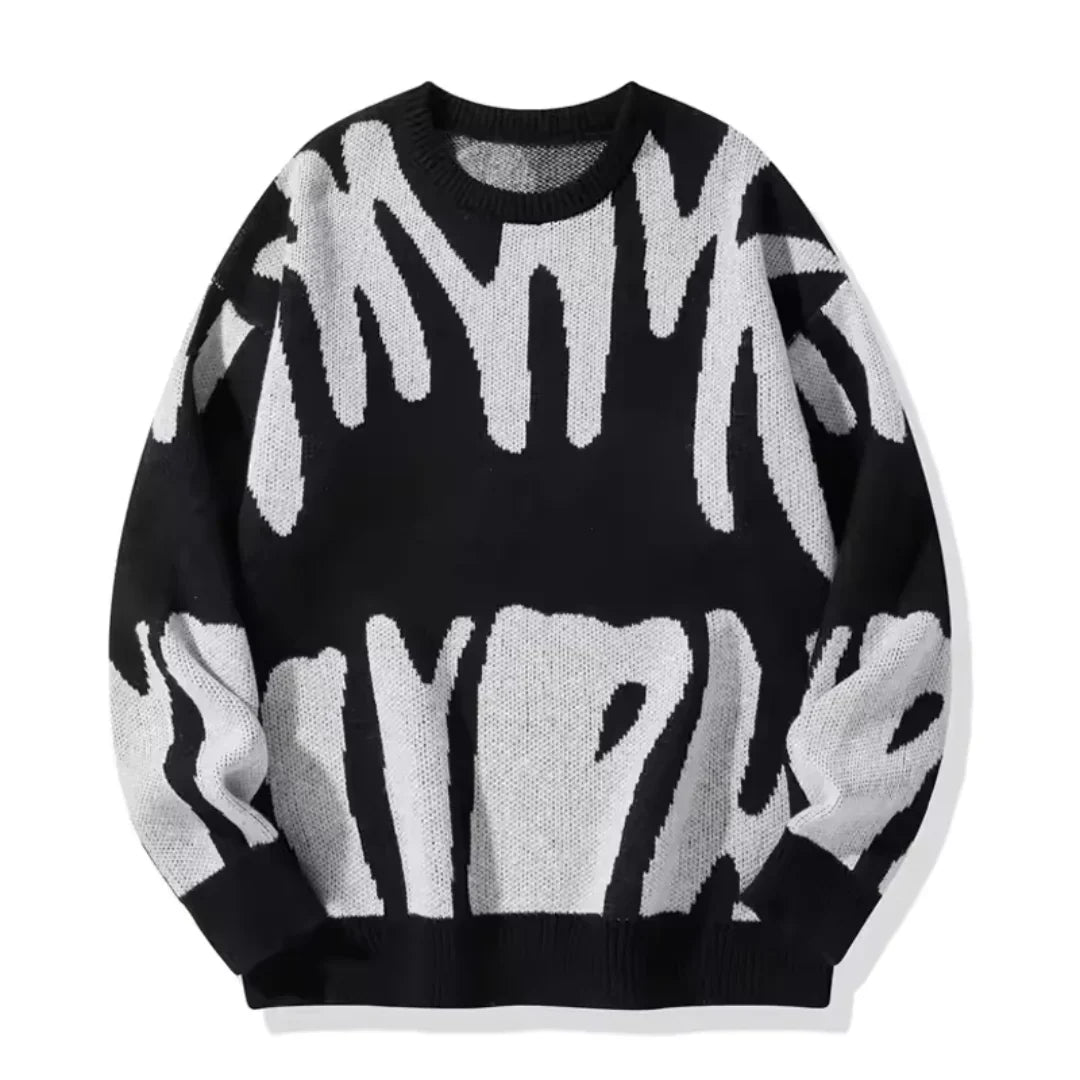 Terkel | Knitted sweater with intarsia pattern and ribbed trims