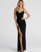 Celeste Maxi-kjole | Sort Polyester, Høj Slids 3