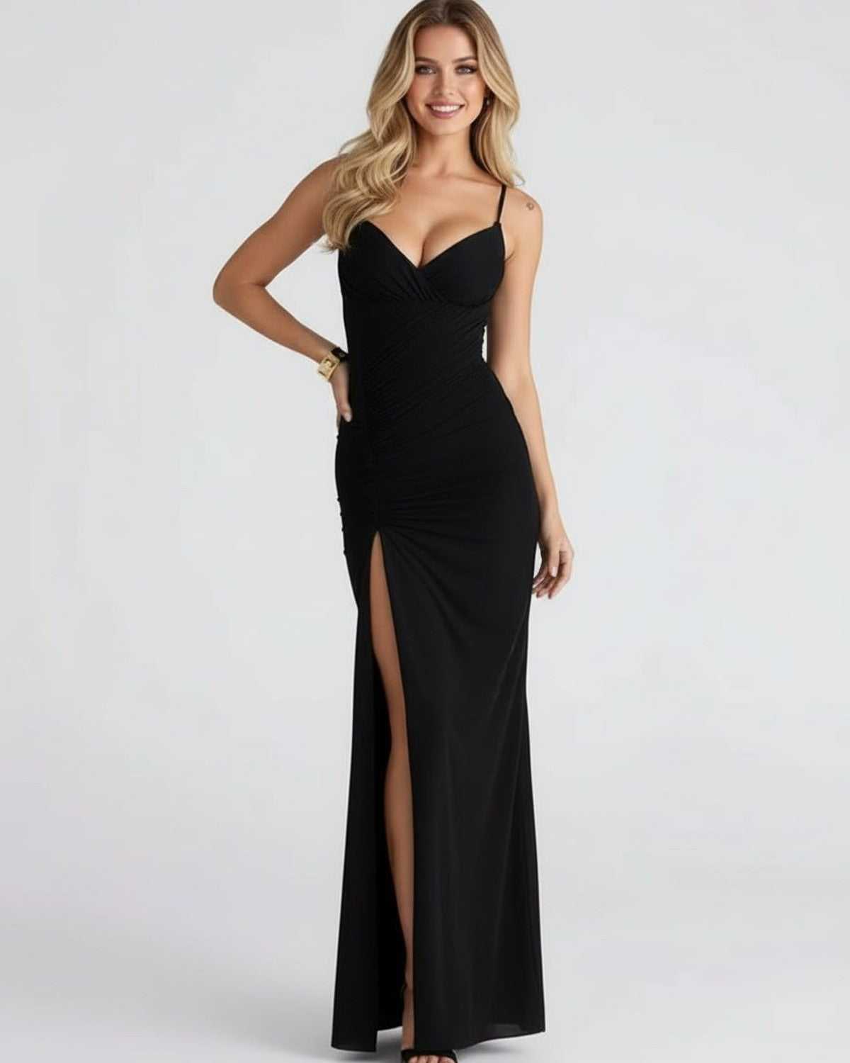 Celeste Maxi-kjole | Sort Polyester, Høj Slids 5