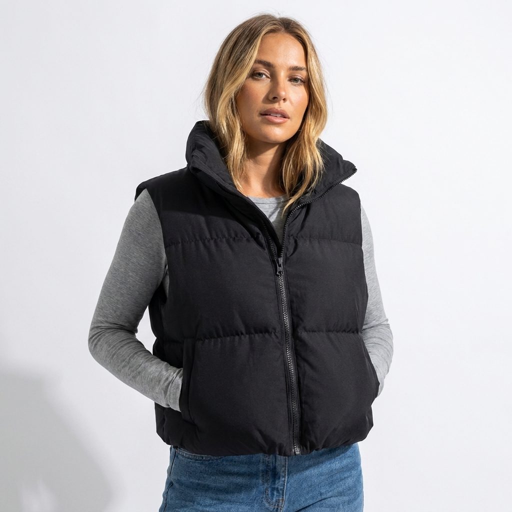 Cira Cropped Puffer Gilet | Standkrave, Quiltet Design 1