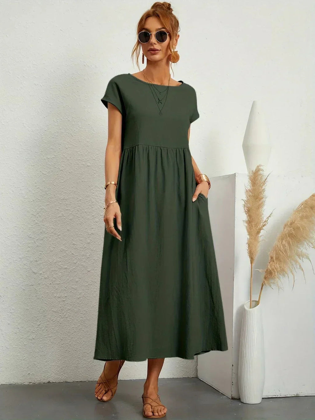 Clara Midikjole | Casual, Blødt Åndbart Stof 13