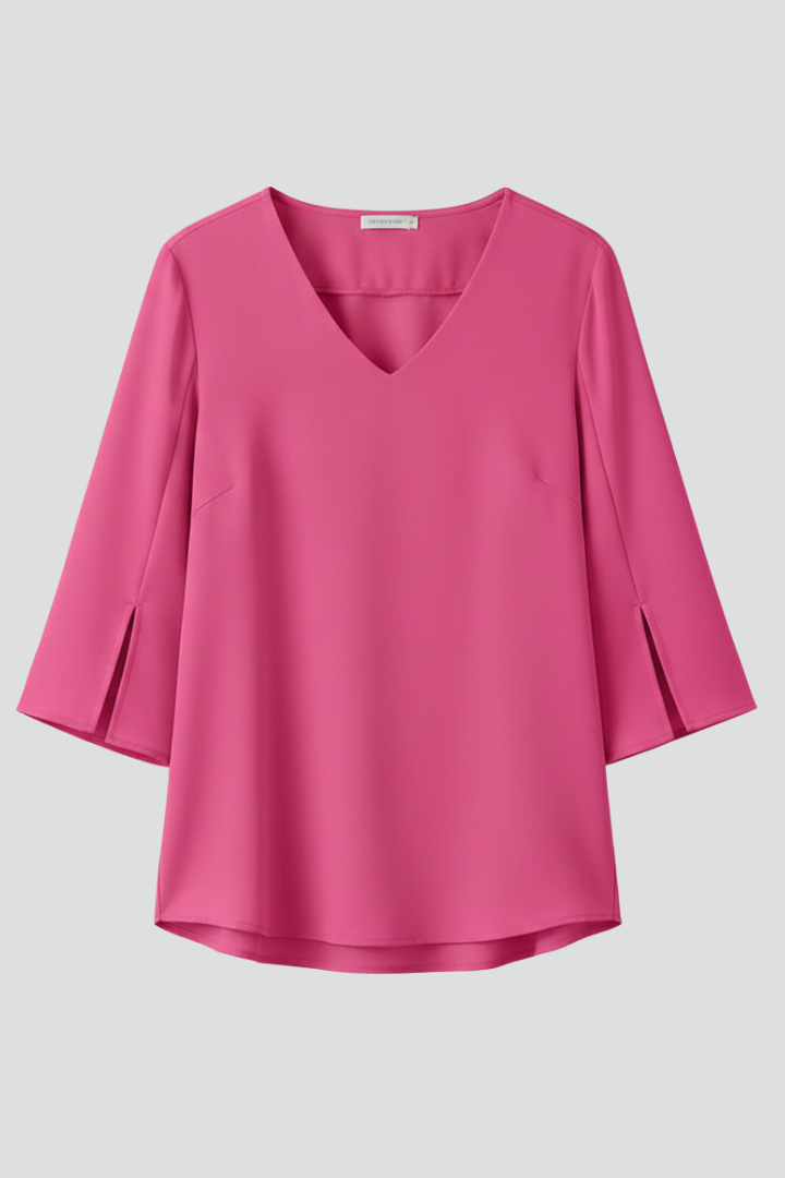 Dalia Damebluse | V-Hals, Korte Ærmer, Brystlomme 1