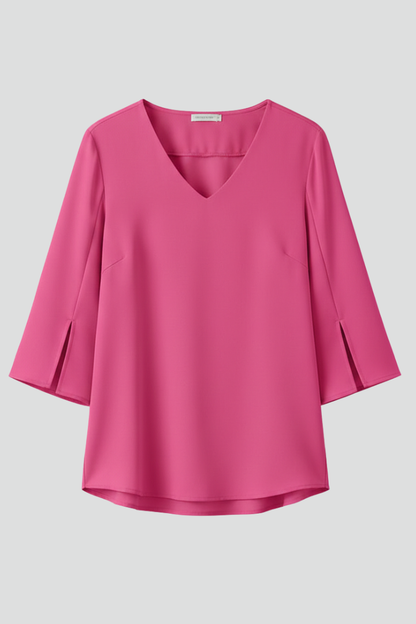 Dalia Damebluse | V-Hals, Korte Ærmer, Brystlomme 1