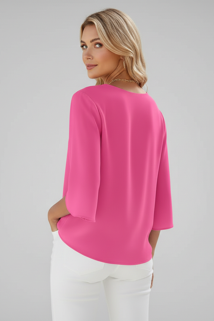 Dalia Damebluse | V-Hals, Korte Ærmer, Brystlomme 2