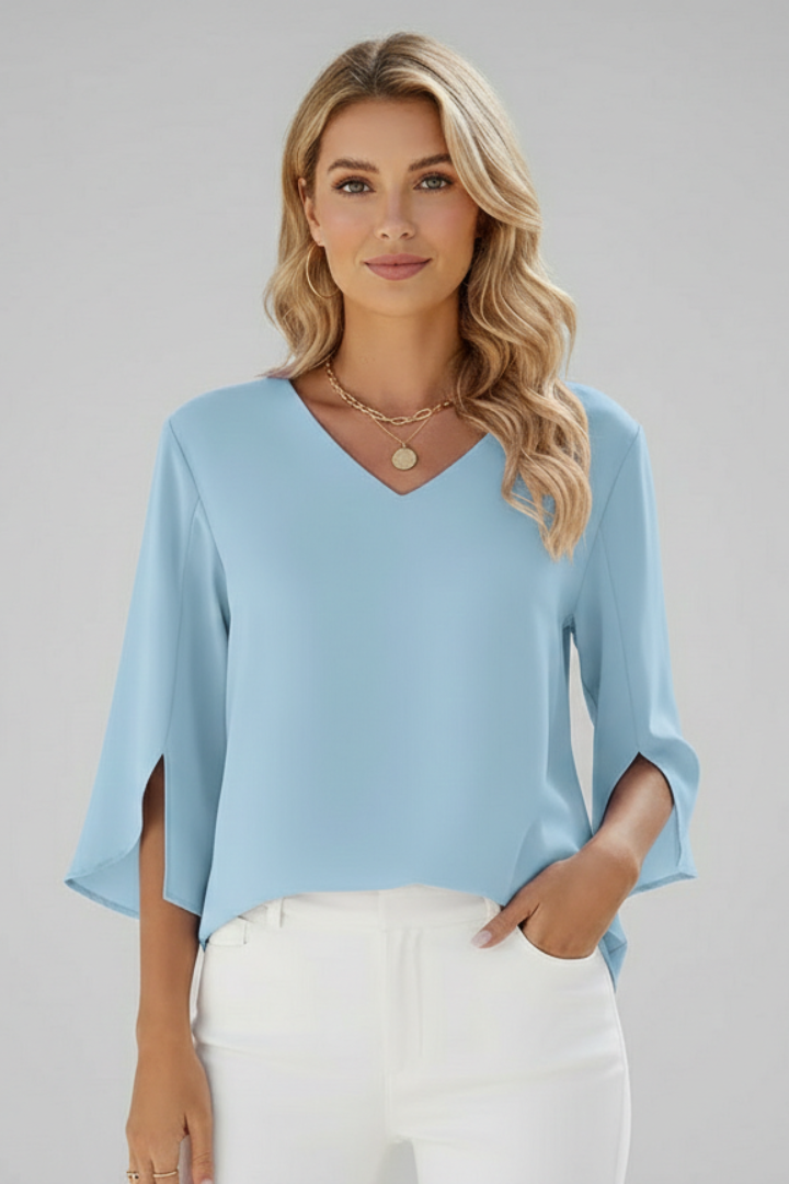 Dalia Damebluse | V-Hals, Korte Ærmer, Brystlomme 5