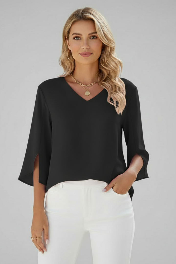 Dalia Damebluse | V-Hals, Korte Ærmer, Brystlomme 7