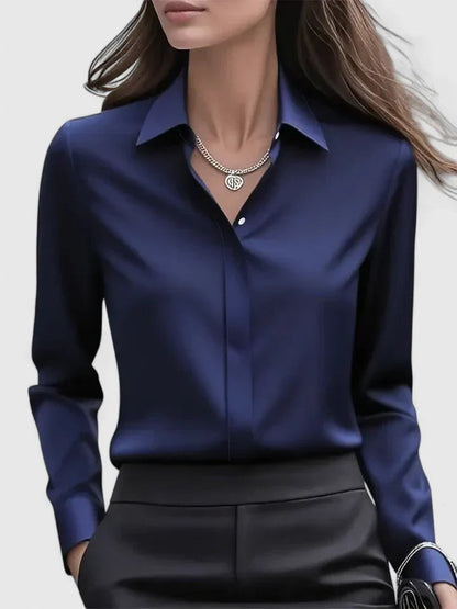 Elara Elegant Top | Skjult Knaplukning, Strukturkrave 0