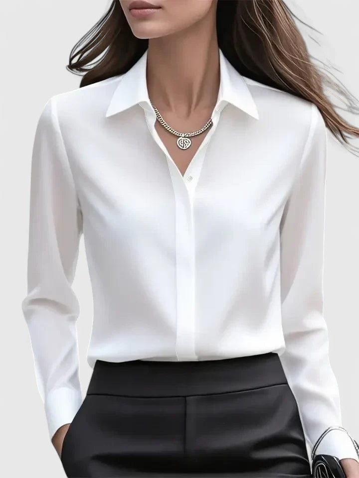 Elara Elegant Top | Skjult Knaplukning, Strukturkrave 1