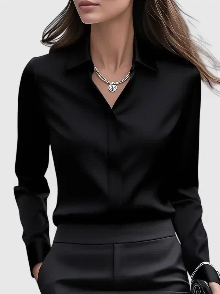 Elara Elegant Top | Skjult Knaplukning, Strukturkrave 2