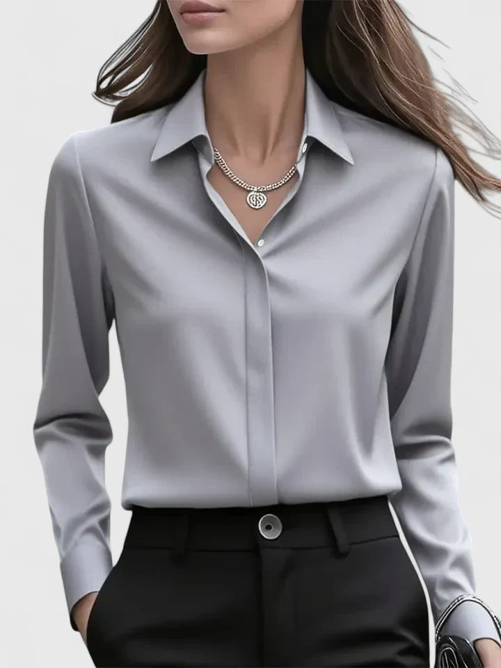 Elara Elegant Top | Skjult Knaplukning, Strukturkrave 3