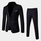 Herresæt med enkeltradet blazer og lige bukser, sort