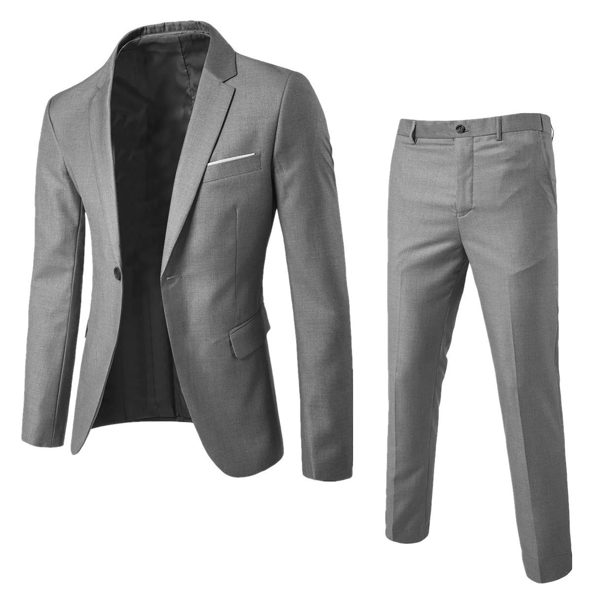 Herresæt med enkeltradet blazer og lige bukser, grå